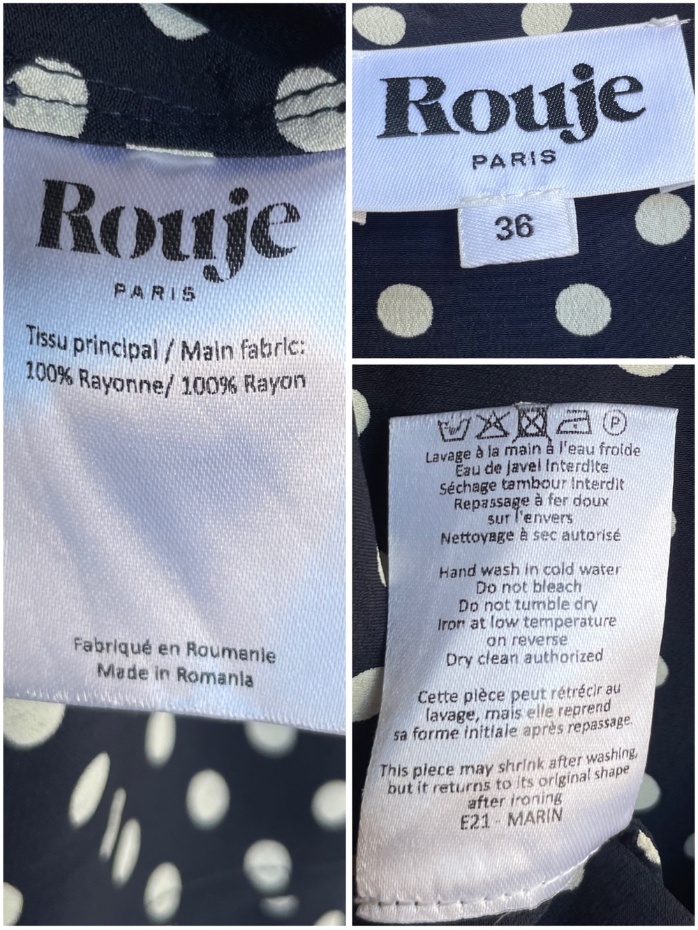 ROUJE Black & White Polka Dot Printed Retro Button Down Marin Midi Dress 36 2/4 - Picture 17 of 17